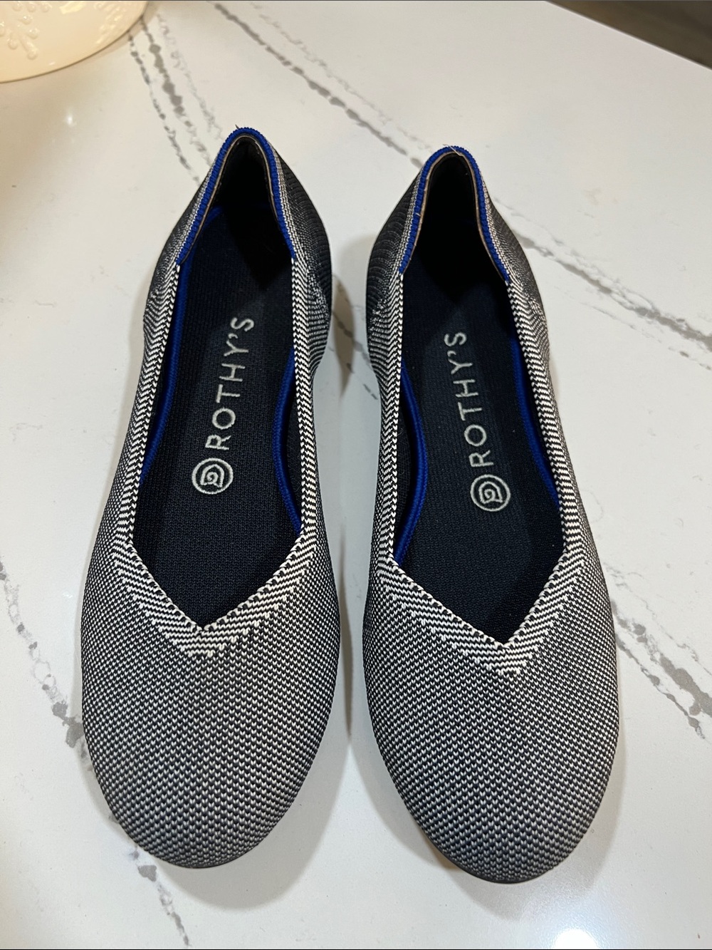 Rothy's Black & White Knit Ballet Flats with Blue Trim size 8.5 - Picture 3 of 13